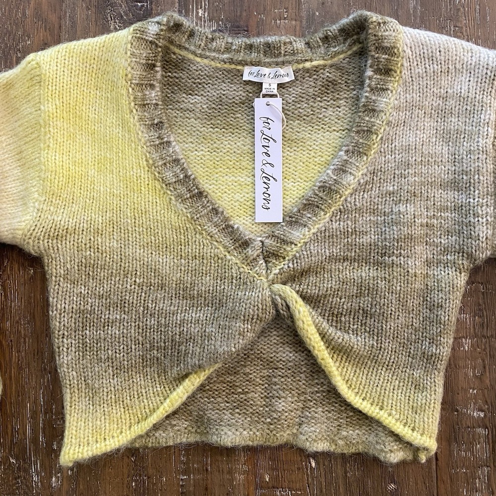 FOR LOVE & LEMONS Sweater Womens S Cropped Twist Sage & Yellow NEW - Picture 5 of 13